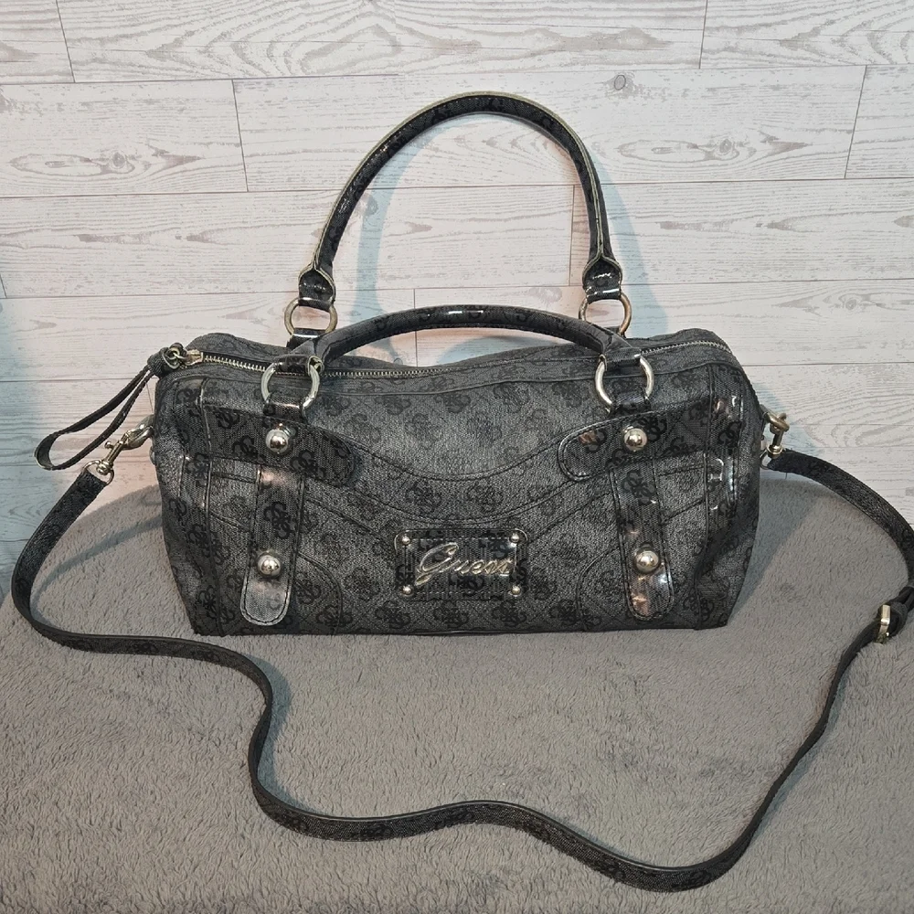Guess Charcoal Satchel with Black Accents Silver Hardware